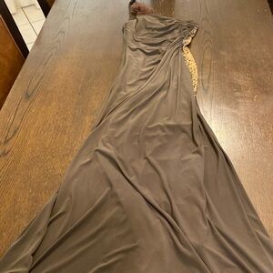 VTG Y2K Mascara Brown Rhinestone Embellished One Shoulder Maxi Dress Size 8